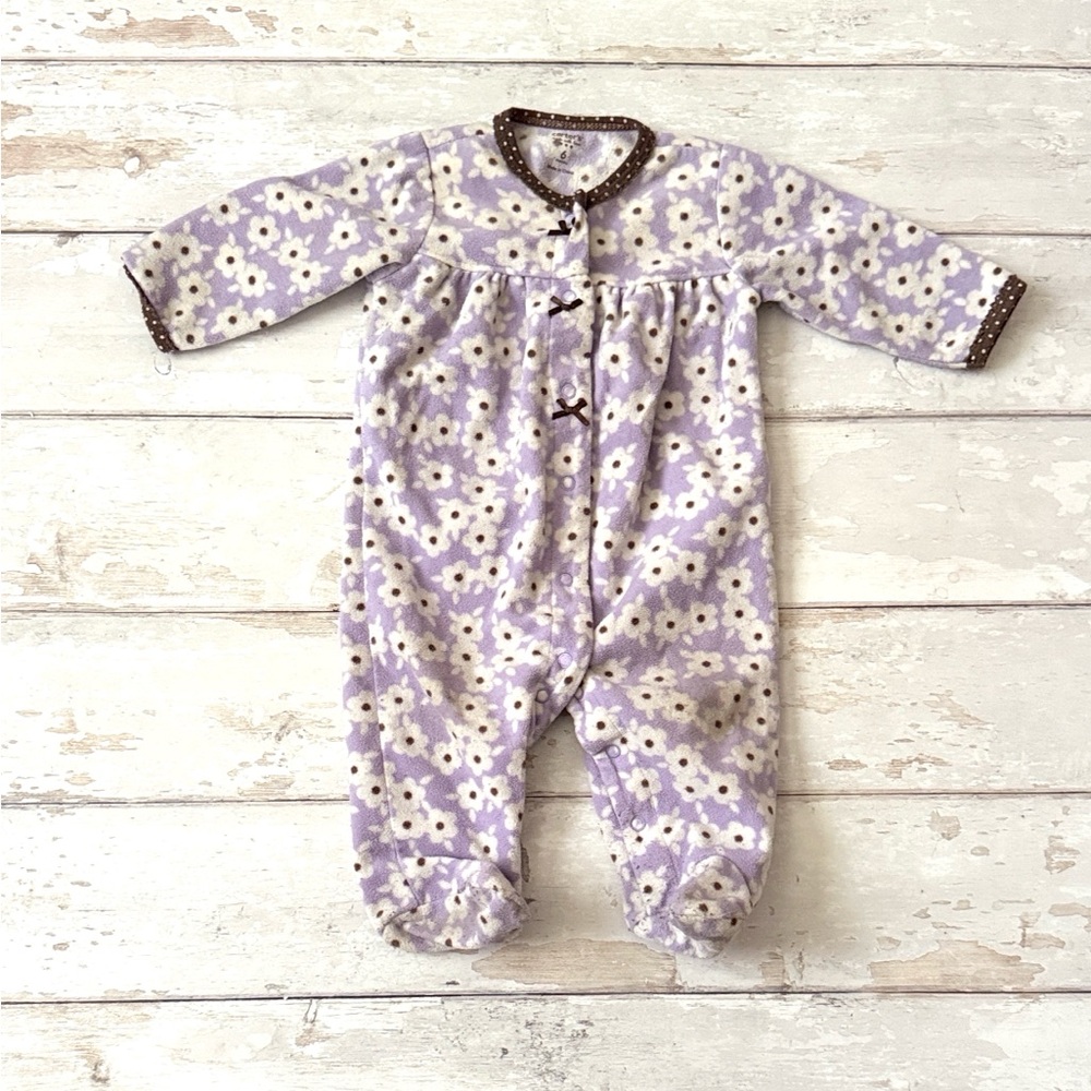 Carters 6m Baby Girl Footie Pajamas One Piece Purple Daisy Flower Print Fleece